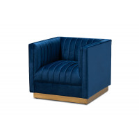 Baxton Studio TSF-BAX66111-Navy/Gold-CC Aveline Glam and Luxe Navy Blue Velvet Fabric Upholstered Brushed Gold Finished Armchair